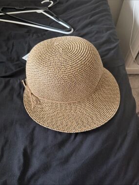 Nine West Tan Straw Cloche Hat